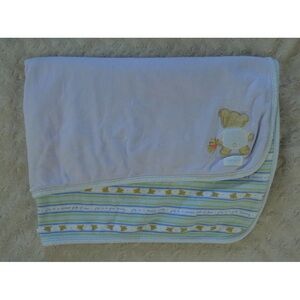 Carter's Teddy Bear Baby Blanket Blue White Green Stripes Joy Is A Full Tummy